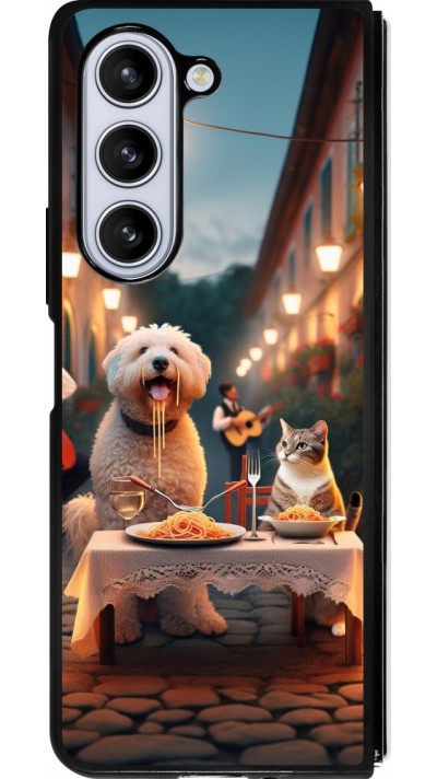 Coque Samsung Galaxy Z Fold5 - Silicone rigide noir Valentine 2024 Dog & Cat Candlelight