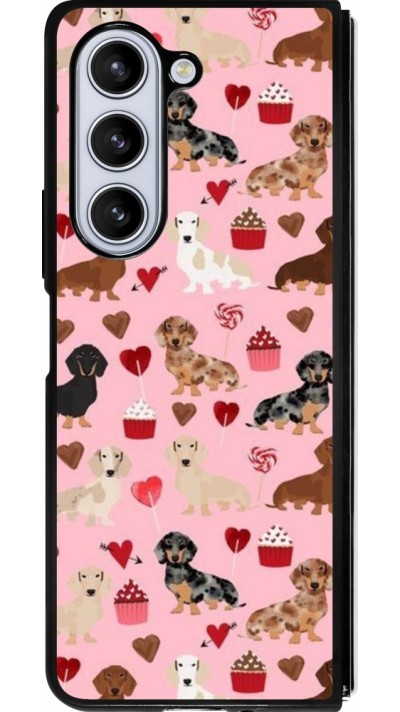 Coque Samsung Galaxy Z Fold5 - Silicone rigide noir Valentine 2024 puppy love