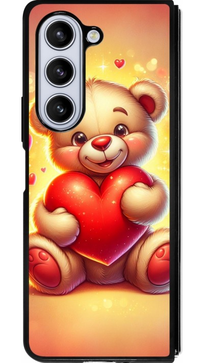 Coque Samsung Galaxy Z Fold5 - Silicone rigide noir Valentine 2024 Teddy love