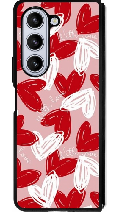 Coque Samsung Galaxy Z Fold5 - Silicone rigide noir Valentine 2024 with love heart