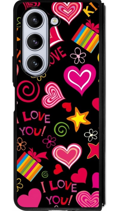 Coque Samsung Galaxy Z Fold5 - Silicone rigide noir Valentine 2023 love symbols