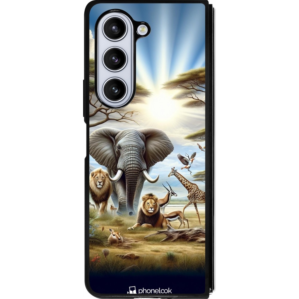 Coque Samsung Galaxy Z Fold5 - Silicone rigide noir Vie sauvage africaine