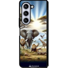 Coque Samsung Galaxy Z Fold5 - Silicone rigide noir Vie sauvage africaine