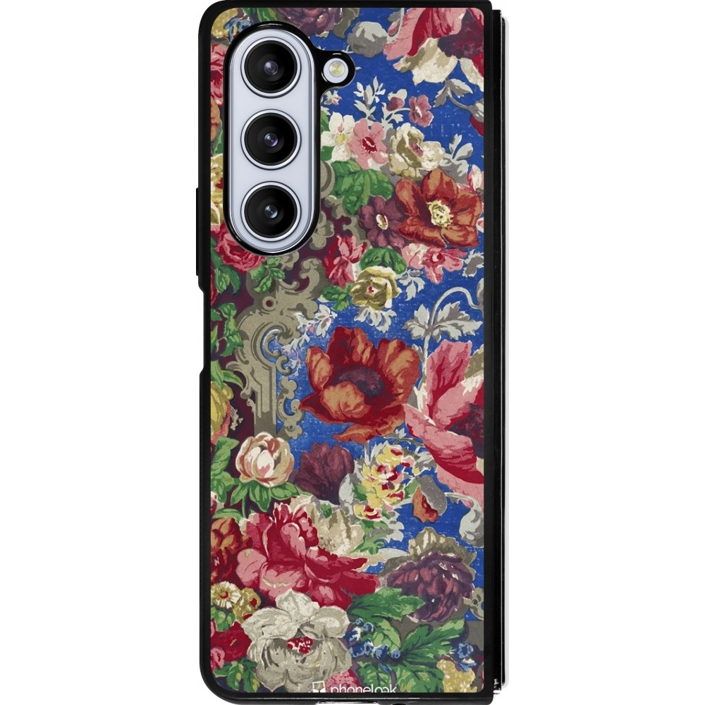 Samsung Galaxy Z Fold5 Case Hülle - Silikon schwarz Vintage Art Flowers