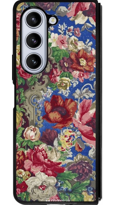 Coque Samsung Galaxy Z Fold5 - Silicone rigide noir Vintage Art Flowers