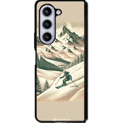 Coque Samsung Galaxy Z Fold5 - Silicone rigide noir Vintage Ski Mountain