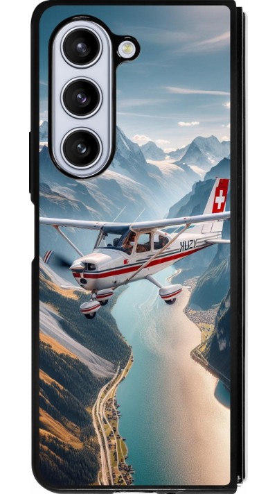 Coque Samsung Galaxy Z Fold5 - Silicone rigide noir Vol Alpin Suisse