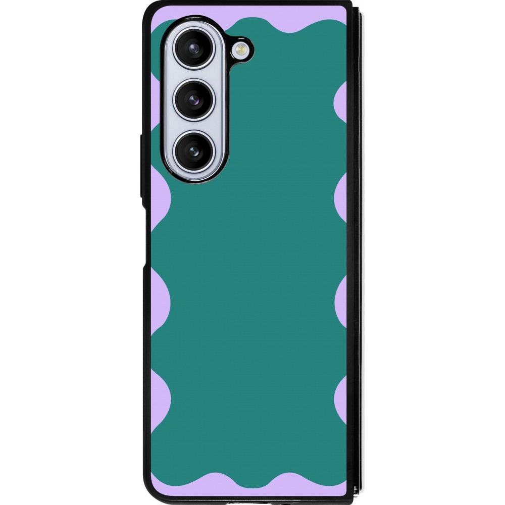 Coque Samsung Galaxy Z Fold5 - Silicone rigide noir Wavy Rectangle Green Purple