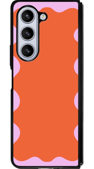 Coque Samsung Galaxy Z Fold5 - Silicone rigide noir Wavy Rectangle Orange Pink