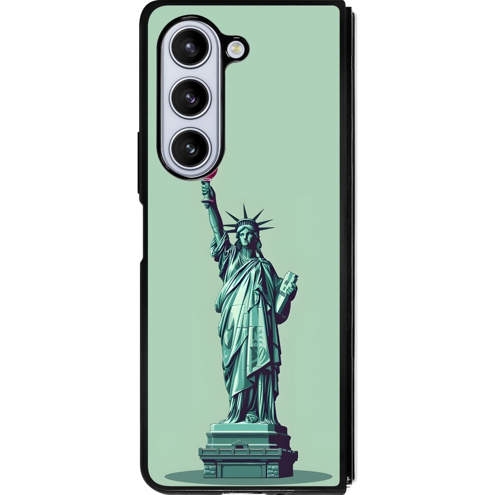 Samsung Galaxy Z Fold5 Case Hülle - Silikon schwarz Freiheitsstatue mit einem Glas Wein