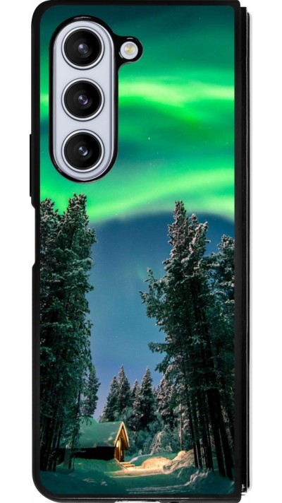 Coque Samsung Galaxy Z Fold5 - Silicone rigide noir Winter 22 Northern Lights