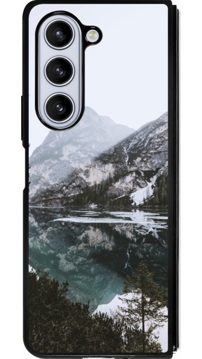 Coque Samsung Galaxy Z Fold5 - Silicone rigide noir Winter 22 snowy mountain and lake