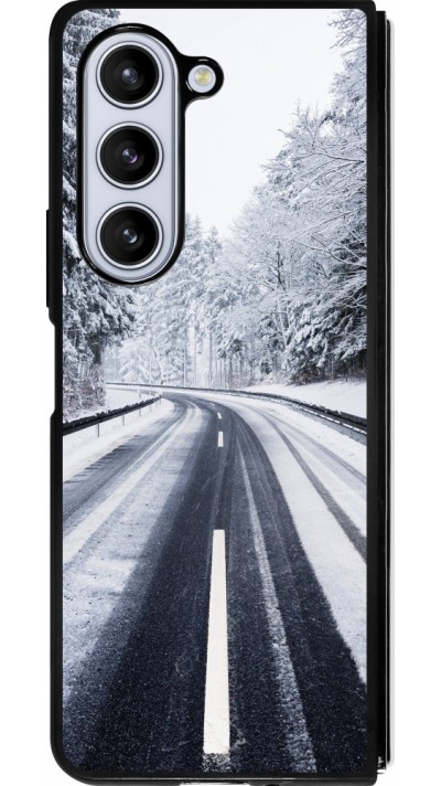 Coque Samsung Galaxy Z Fold5 - Silicone rigide noir Winter 22 Snowy Road