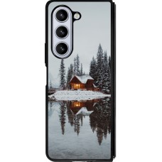 Coque Samsung Galaxy Z Fold5 - Silicone rigide noir Winter 25 Winter house forest afternoon