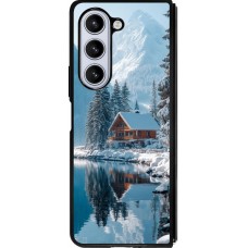 Coque Samsung Galaxy Z Fold5 - Silicone rigide noir Winter 25 Winter house forest day