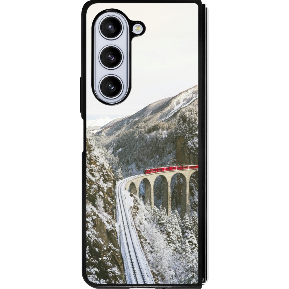Coque Samsung Galaxy Z Fold5 - Silicone rigide noir Winter 25 Winter polar express