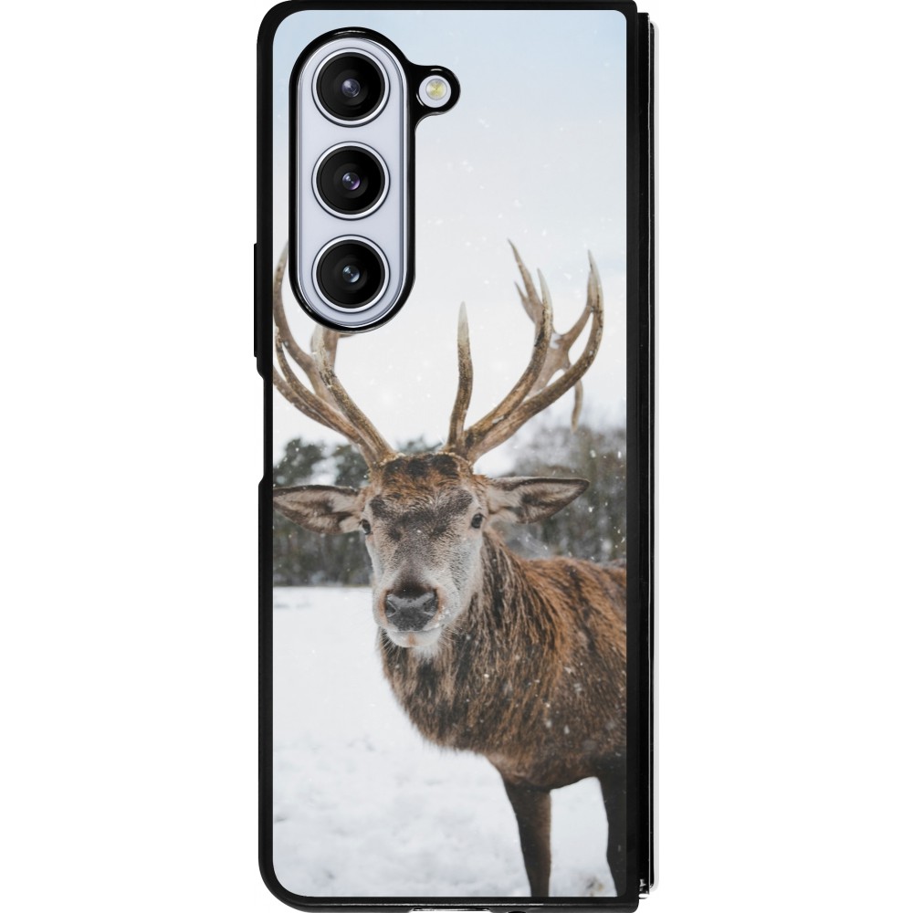 Coque Samsung Galaxy Z Fold5 - Silicone rigide noir Winter 25 Winter reindeer