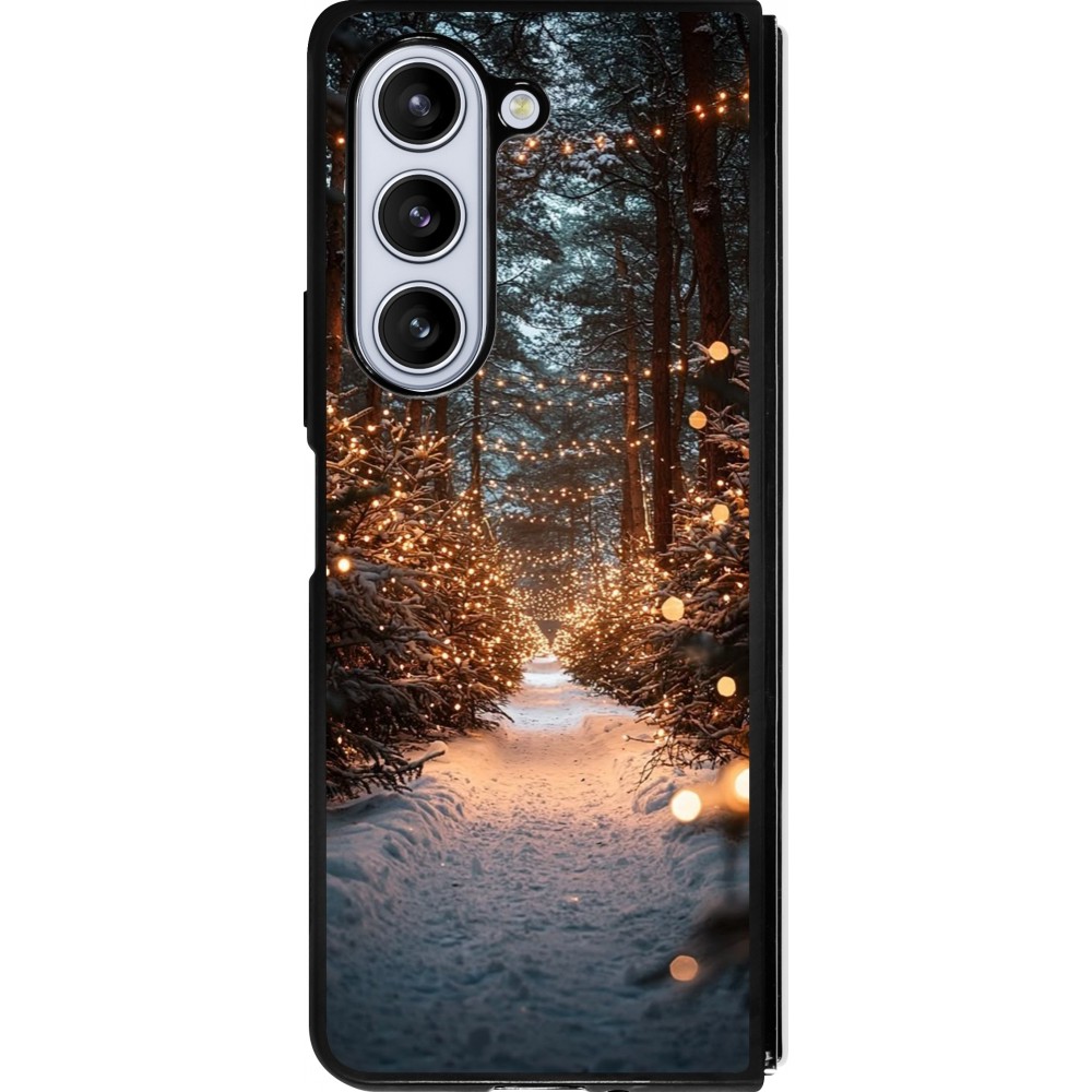Coque Samsung Galaxy Z Fold5 - Silicone rigide noir Winter 25 Winter snowy road