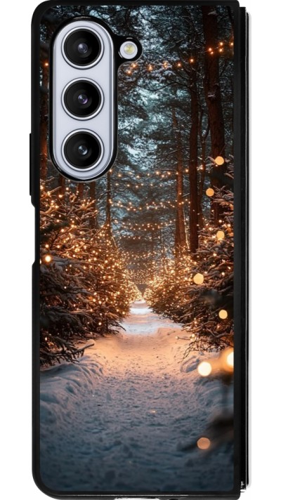 Coque Samsung Galaxy Z Fold5 - Silicone rigide noir Winter 25 Winter snowy road