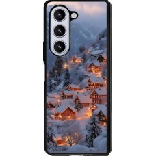 Coque Samsung Galaxy Z Fold5 - Silicone rigide noir Winter 25 Winter snowy village