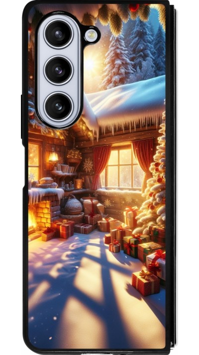 Coque Samsung Galaxy Z Fold5 - Silicone rigide noir Noël Chalet Féerie
