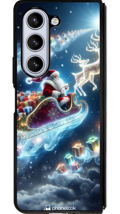 Coque Samsung Galaxy Z Fold5 - Silicone rigide noir Noël 2023 Père Noël enchanté