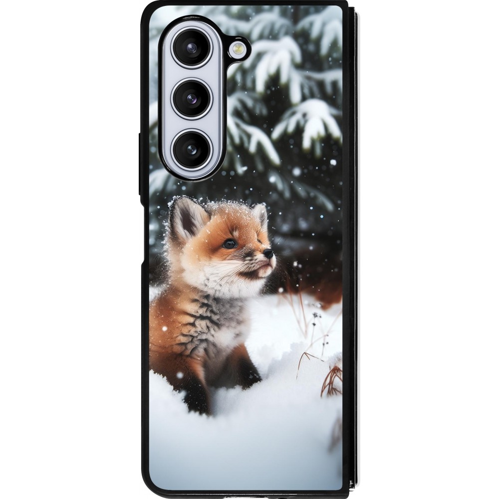 Coque Samsung Galaxy Z Fold5 - Silicone rigide noir Noël 2023 Renardeau sapin