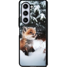 Coque Samsung Galaxy Z Fold5 - Silicone rigide noir Noël 2023 Renardeau sapin