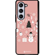 Coque Samsung Galaxy Z Fold5 - Silicone rigide noir Noël 2024 Rose Snowman Christmas
