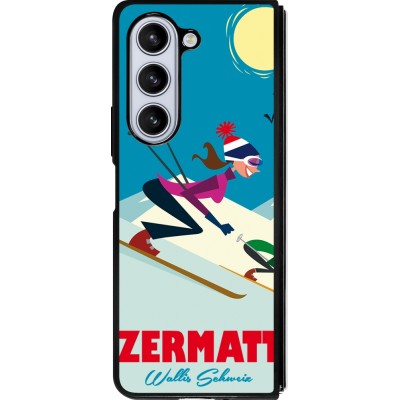 Coque Samsung Galaxy Z Fold5 - Silicone rigide noir Zermatt Ski Downhill