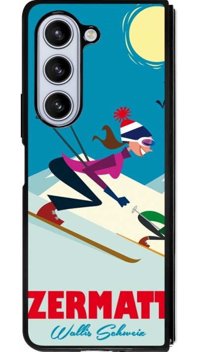 Coque Samsung Galaxy Z Fold5 - Silicone rigide noir Zermatt Ski Downhill