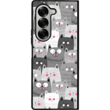 Coque Samsung Galaxy Z Fold6 - Silicone rigide noir Chats gris troupeau