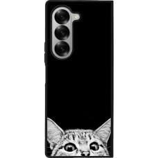 Coque Samsung Galaxy Z Fold6 - Silicone rigide noir Cat Looking Up Black