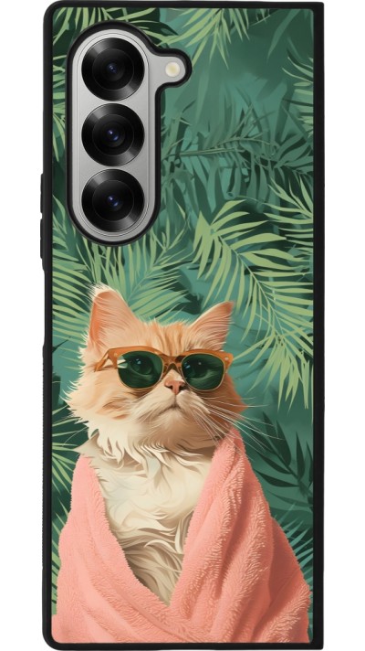 Coque Samsung Galaxy Z Fold6 - Silicone rigide noir Cat Summer Palms