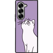 Coque Samsung Galaxy Z Fold6 - Silicone rigide noir Chat sur fond violet