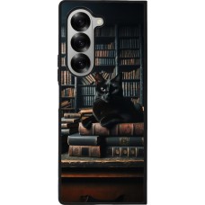 Coque Samsung Galaxy Z Fold6 - Silicone rigide noir Chat livres sombres