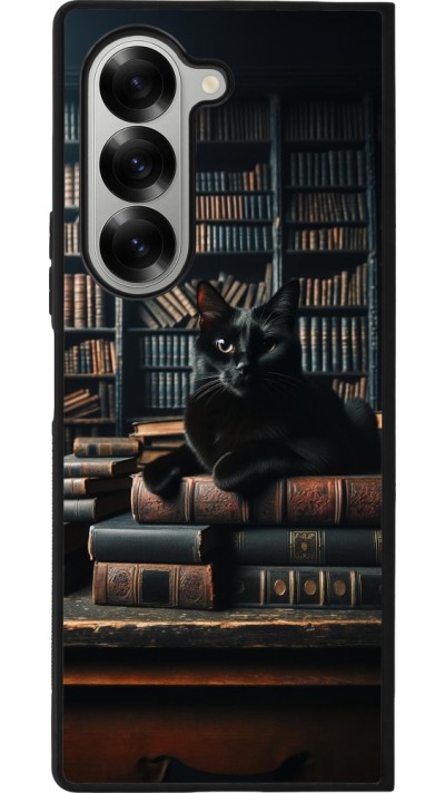 Samsung Galaxy Z Fold6 Case Hülle - Silikon schwarz Katze Bücher dunkel