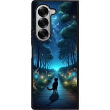 Samsung Galaxy Z Fold6 Case Hülle - Silikon schwarz Schwarze Katze Spaziergang