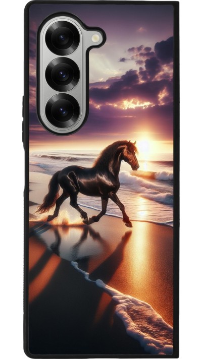 Samsung Galaxy Z Fold6 Case Hülle - Silikon schwarz Pferd majestätisch Strand