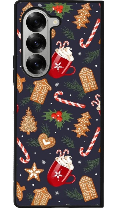 Samsung Galaxy Z Fold6 Case Hülle - Silikon schwarz Christmas 25 Pattern Gingerbread House