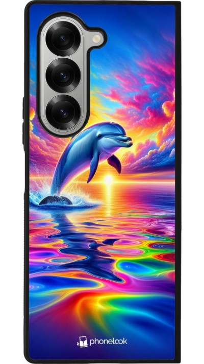 Samsung Galaxy Z Fold6 Case Hülle - Silikon schwarz Glücklicher Regenbogen-Delfin