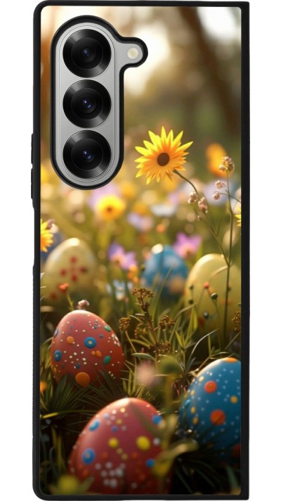 Coque Samsung Galaxy Z Fold6 - Silicone rigide noir Easter 2026 Decorated eggs