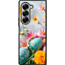 Coque Samsung Galaxy Z Fold6 - Silicone rigide noir Easter 2026 Eggs with flowers
