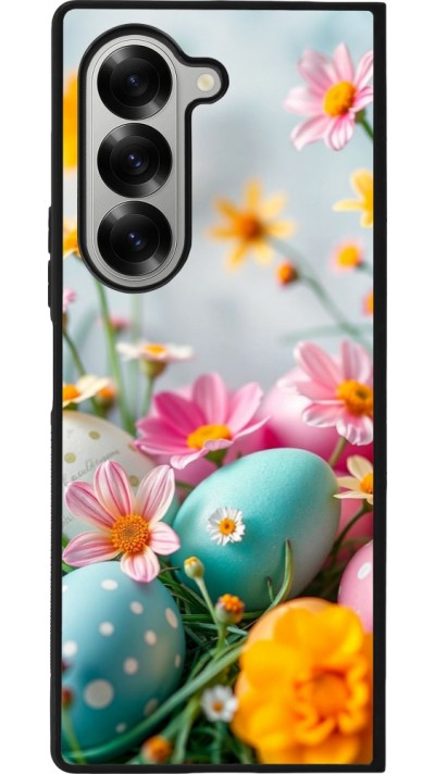 Coque Samsung Galaxy Z Fold6 - Silicone rigide noir Easter 2026 Eggs with flowers