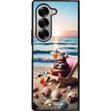Samsung Galaxy Z Fold6 Case Hülle - Silikon schwarz Kackhaufen Emoji auf Liegestuhl