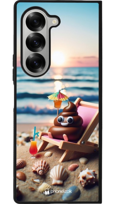 Samsung Galaxy Z Fold6 Case Hülle - Silikon schwarz Kackhaufen Emoji auf Liegestuhl
