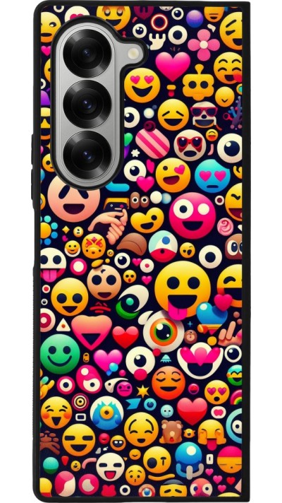 Samsung Galaxy Z Fold6 Case Hülle - Silikon schwarz Emoji Mix Farbe