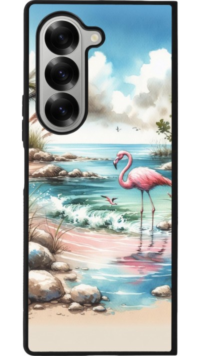Samsung Galaxy Z Fold6 Case Hülle - Silikon schwarz Flamingo Aquarell