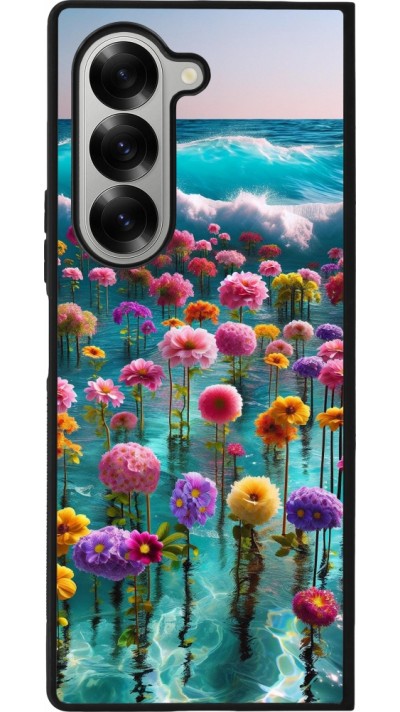 Coque Samsung Galaxy Z Fold6 - Silicone rigide noir Flower sea waves