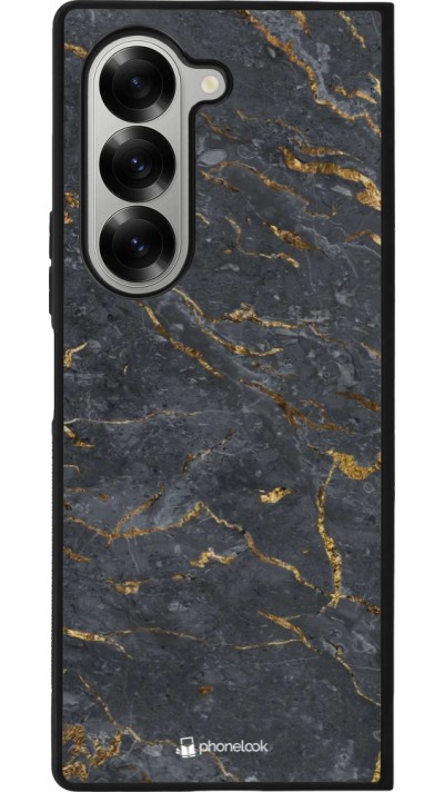 Coque Samsung Galaxy Z Fold6 - Silicone rigide noir Grey Gold Marble
